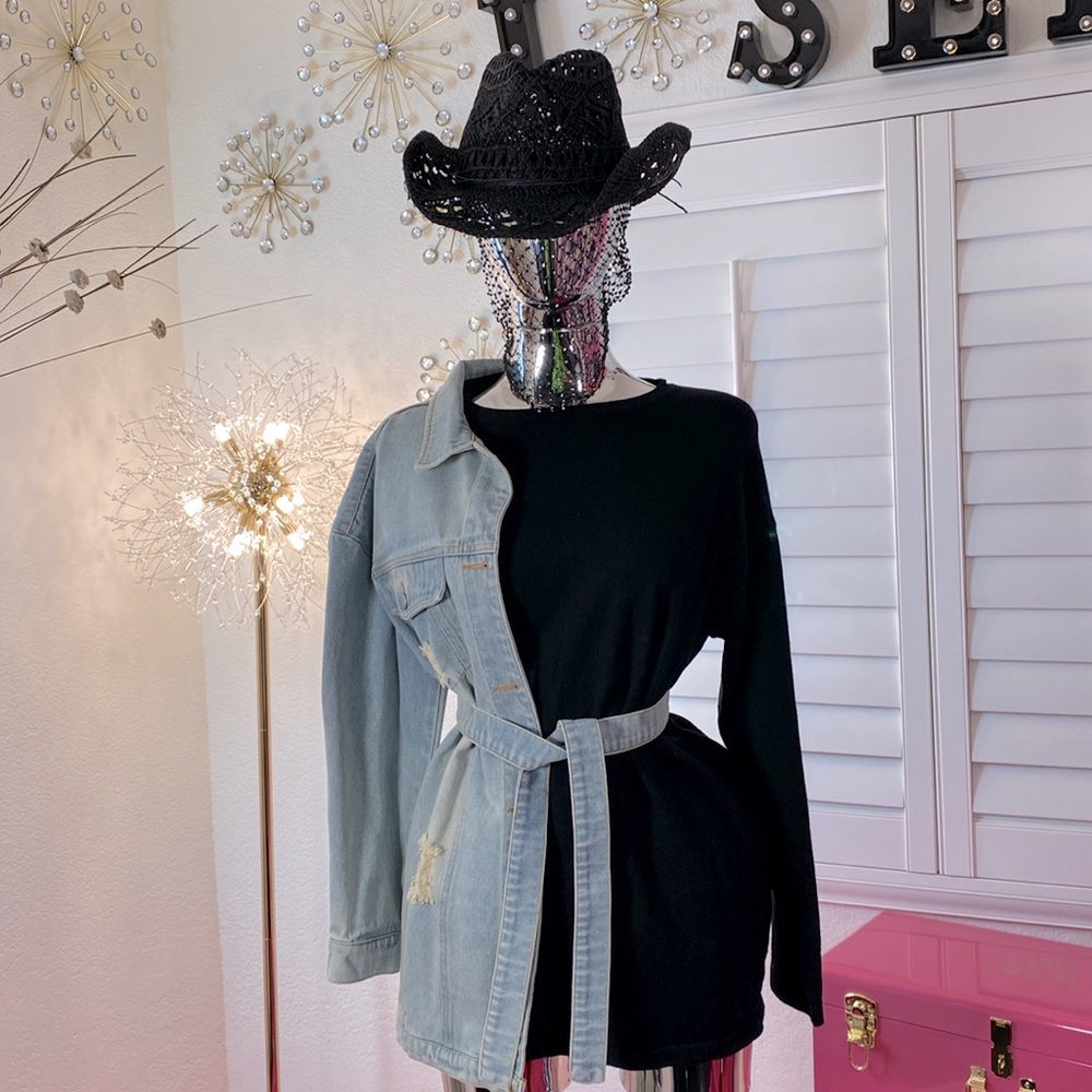 Loose-Fit Denim Split Sweater